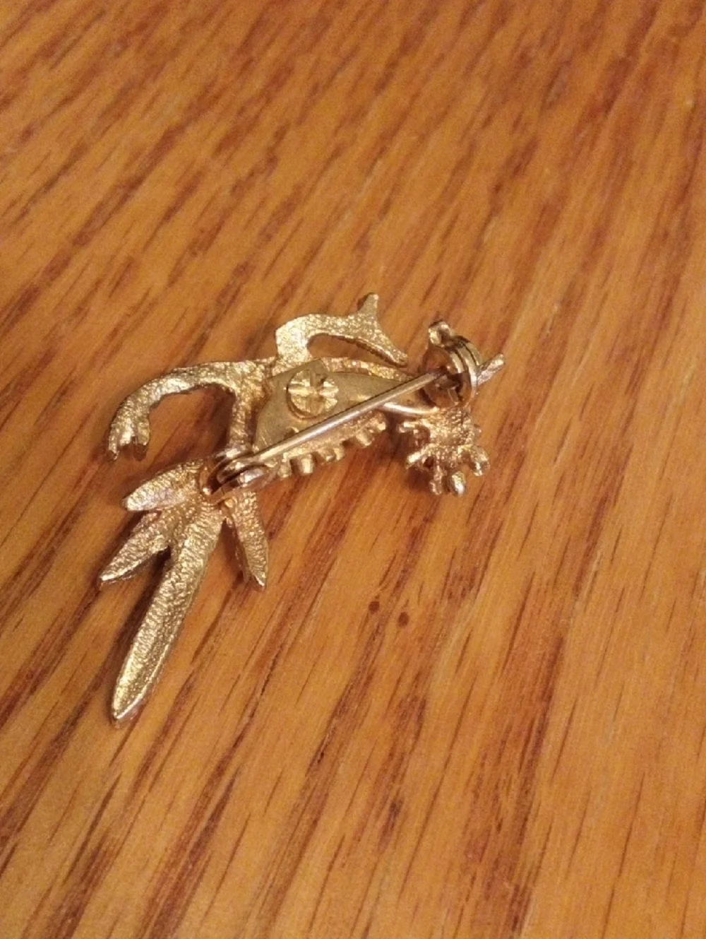 Gold Bird Brooch Pin with Ruby Accent - Elegant Bird Jewelry